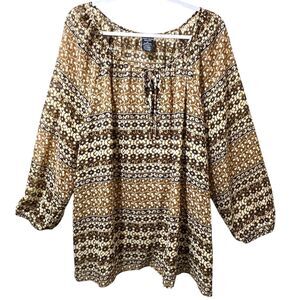 Faded Glory 2 Piece Women's Brown Hippie Boho Peasant Sheer Top with Cami 3X New